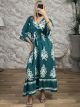Viscose ShortSleeves Maxi Dress-6032/Petrol