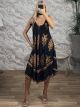 Viscose Short Dress-6220/Black&Camel