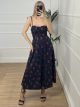 Midi Dress Buttons/Cherries Blue