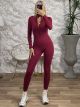 Zipper Long Sleeves Bodysuit/Burgundy