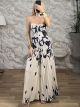 Strapless Leaves Pleated Jumpsuit/Navy Blue