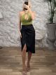 Satin Highwaist Wrap Skirt-5108/Black