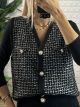 Mohair Metallic Details Vest/Black-White