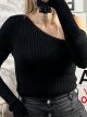 Shoulder Knitted Top/Black