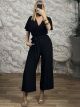 Cotton&Linen Shortsleeve Jumpsuit-6272/Black
