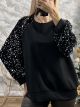 Oversized Sequins Sleeves Top/Black