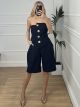 Strapless Long Shorts Set/Dark Blue