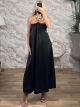 Satin MultiStones Maxi Dress-19552/Black