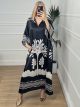 Maxi Satin Tunik Dress/Black-White