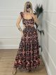Cut Outs Print Maxi Dress/Black