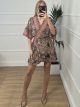 Silk Mini Wrapover Dress-2308/Blue-Fux