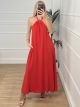 OpenBack Golden Detail Dress/Red