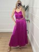 Satin Pleated Dress Belt/Magenta