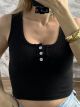 Viscose Buttons Ribbed Top-9693/Black1