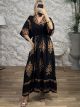 Viscose ShortSleeves Maxi Dress-6032/Black&Chocolat