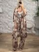 Soft Satin LONG Kimono&Pants Set/Beige&Camel