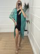 Fringe Metallic Kimono/Green