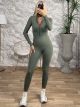 Zipper Long Sleeves Bodysuit/Khaki