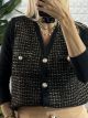 Mohair Metallic Details Vest/Black-Camel