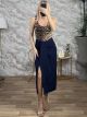 Elastic Midi Skirt-Mono/Navy Blue