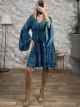 Cabbana Sleeves Silk Mini Dress-2022/Blue&Green