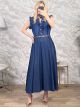Ruffle Sleeves Cotton Denim Maxi Dress-2631/Navy Blue