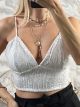 Sequins Cups Crop Top/White