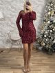 Sequins Cabana Sleeves Dress/Burgundy