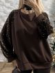Oversized Sequins Sleeves Top/Chocolat
