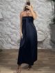 Satin MultiStones Maxi Dress-19552/Navy Blue
