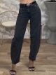 Balloon Denim Belt Pants-5761/Black