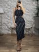 Rip CutOut Elastic Midi Dress/Polka Dot