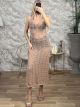 Metallic Knitted Ve Maxi Dress-3765/Pink