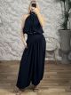 Balloon HalterNeck Top&Pants Set-10822/Navy Blue