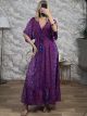 Short Sleeves Silk Maxi Dress-1267/Magenta
