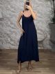 GoldBuckle Straps Maxi Dress-NEW/Navy Blue