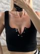 Ribbed Button CropTop-92516/Black