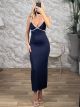 TwoTone Maxi Dress-147651/Navy Blue&White