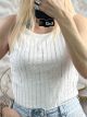 Sleeveless StrassedStripes Top/White