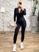 Zipper Long Sleeves Bodysuit/Black