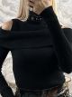 Double Offshoulders Knitted Top/Black
