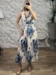 Muslin Ve PleatedTop Floral Maxi Dress/White