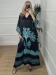 Maxi Satin Tunik Dress/Black-Aqua