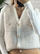 Mohair Metallic Details Vest/White-Camel