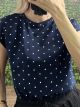 Polka Dot Silver Buttons T-Shirt/Navy Blue