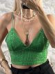 Sequins Cups Crop Top/Green