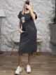 Leo Strass Pocket Cotton Midi Dress/Grey