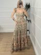 Cut Outs Print Maxi Dress/Khaki