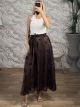 Embossed Floral Maxi Skirt-2919/Chocolat