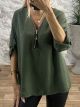 Zipper ButtonSleeves Top/Khaki